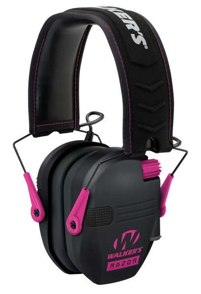 Walker's GWPRSEMPNK Razor Slim Electronic Muff 23 dB Over the Head Black Polymer w/Pink Accents