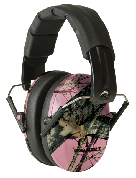 Walker's GWPFPM1PKMO Pro Low Profile Passive Muff 22 dB Over the Head Mossy Oak/Pink Polymer