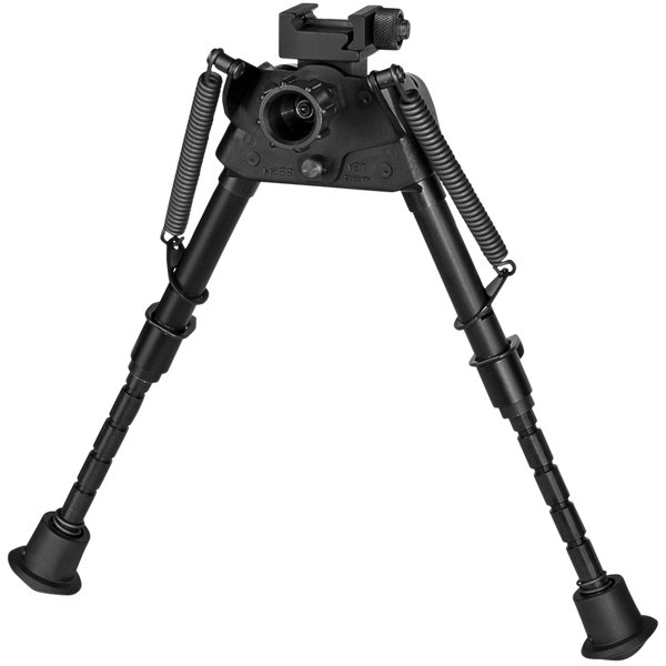 Harris Bipods S-BRMP Swivel BR Picatinny, 6-9", Black Steel/Aluminum, Notched Legs, Rubber Feet
