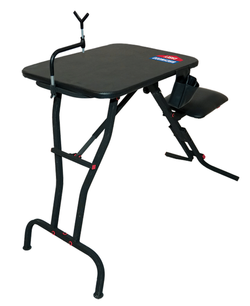 Birchwood Casey MSB100 Ultra Steady Shooting Bench Black Steel, Folding Seat, Pockets & Adjustable Rubber Coated Gun Rest 21" W x 28" L