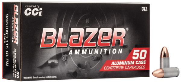 CCI 3509 Blazer Handgun 9mmLuger 115gr Full Metal Jacket 50 Per Box/20 Case