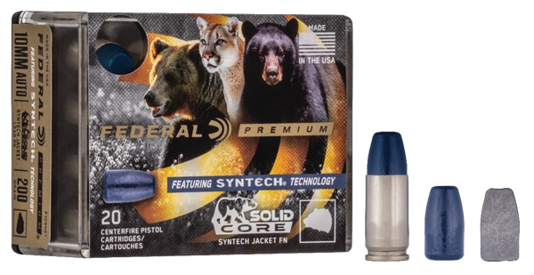 Federal P10SHC1 Premium  10mmAuto 200gr Solid Core Synthetic Flat Nose 20 Per Box/10 Case