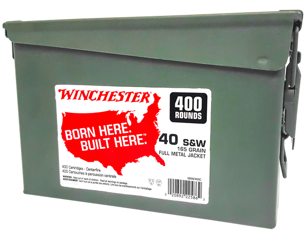 Winchester Ammo WW40C USA Ammo Can 40S&W 165gr Full Metal Jacket Truncated Cone 400 Per Box/2 Case