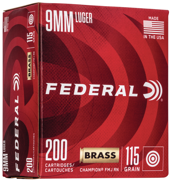 Federal WM51992 Champion Training 9mmLuger 115gr Full Metal Jacket 200 Per Box/5 Case