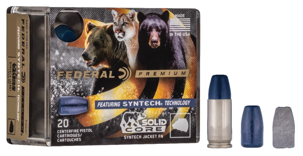 Federal P45SHC1 Premium  45ACP+P 240gr Solid Core Synthetic Flat Nose 20 Per Box/10 Case