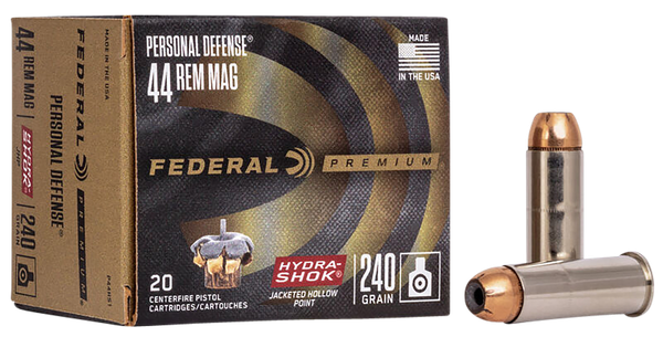 Federal P44HS1 Premium Personal Defense 44RemMag 240gr Hydra-Shok Jacketed Hollow Point 20 Per Box/25 Case