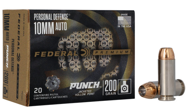 Federal PD10P1 Punch Personal Defense 10mmAuto 200gr Jacketed Hollow Point 20 Per Box/10 Case