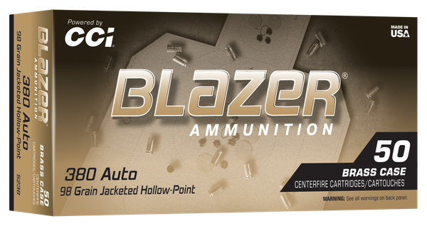 CCI 5238 Blazer  380ACP 98gr Jacketed Hollow Point 50/Box