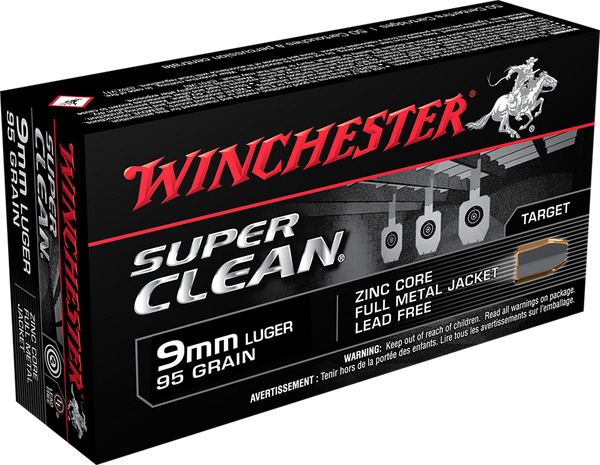 Winchester Ammo W9MMLF Super Clean  9mmLuger 95gr Lead Free Full Metal Jacket 50 Per Box/10 Case