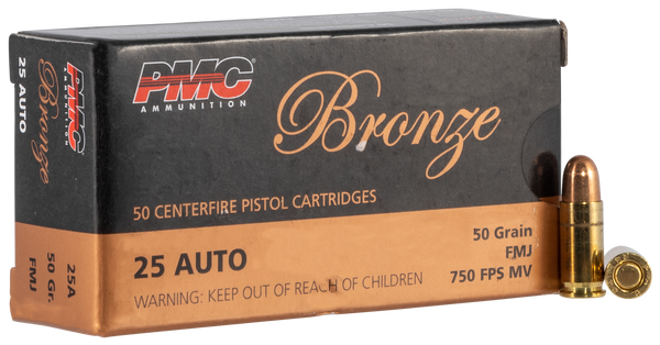 PMC 25A Bronze  25ACP 50gr Full Metal Jacket 50 Per Box/20 Case