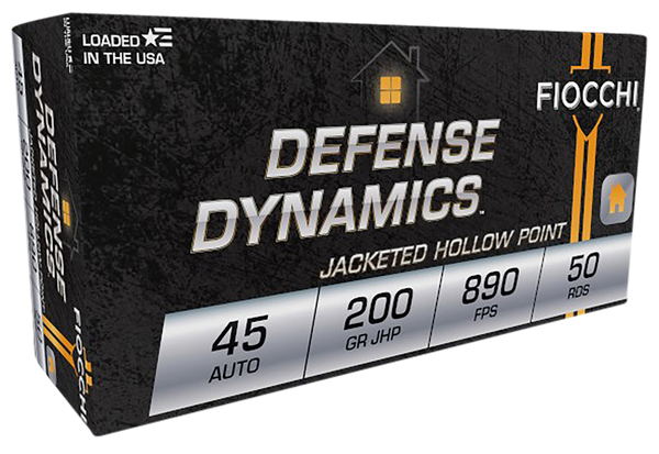 Fiocchi 45B500 Defense Dynamics  45ACP 200gr Jacketed Hollow Point 50 Per Box/10 Case
