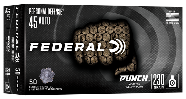 Federal PD45P1G Punch  45Auto 230gr Jacketed Hollow Point 50 Per Box/10 Case