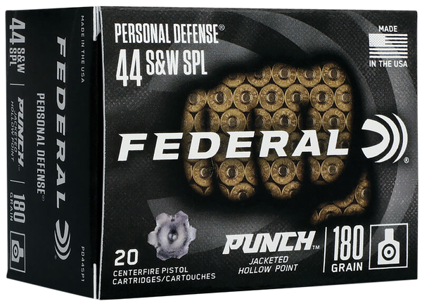 Federal PD44SP1 Punch Personal Defense 44S&W Spl 180gr Jacketed Hollow Point 20 Per Box/10 Case