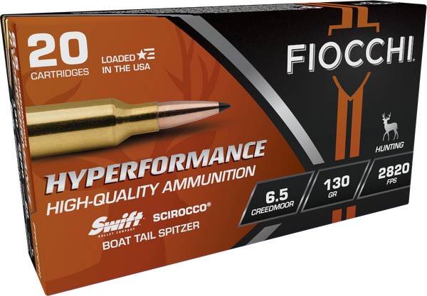 Fiocchi 65CMSCA Hyperformance  6.5Creedmoor 130gr Swift Scirocco II Boat Tail Spitzer 20 Per Box/10 Case