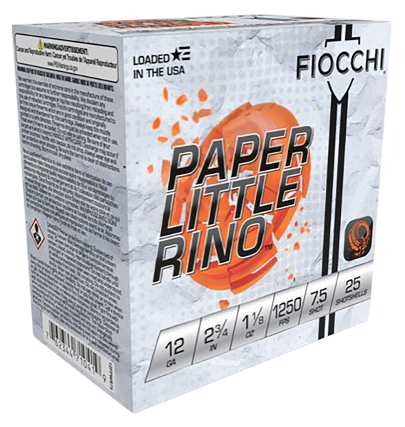 Fiocchi 12FPWR75 Paper Little Rino Extrema 12Gauge 2.75" 1 1/8oz 7.5Shot 25 Per Box/10 Case