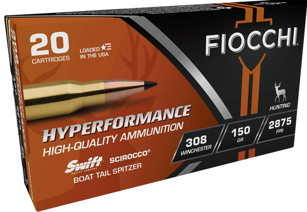 Fiocchi 308SCA Hyperformance  308Win 150gr Swift Scirocco II Bonded 20 Per Box/10 Case