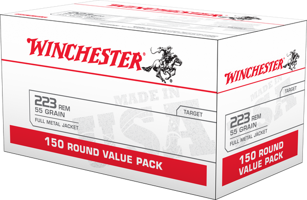 Winchester Ammo W223150 USA  223Rem 55gr Full Metal Jacket 150 Per Box/4 Case *Value Pack