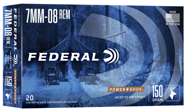 Federal 708CS Power-Shok  7mm-08Rem 150gr Jacketed Soft Point 20 Per Box/10 Case