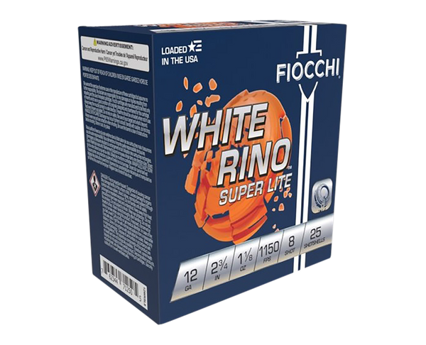 Fiocchi 12WRSL8 Exacta Target White Rino Super Light 12Gauge 2.75" 1 1/8oz 8Shot 25 Per Box/10 Case