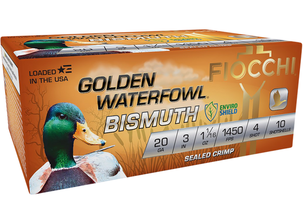 Fiocchi 203GB4 Golden Waterfowl Bismuth 20Gauge 3" 1 1/16oz 4Shot 10 Per Box/10 Case