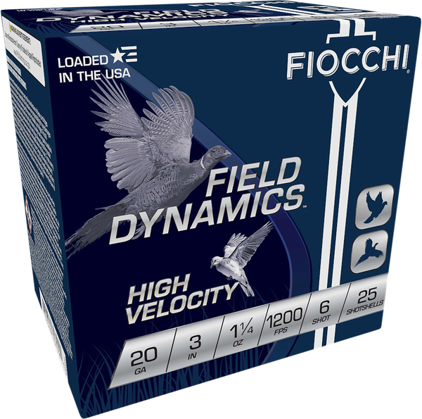 Fiocchi 203HV6 Field Dynamics High Velocity 20Gauge 3" 1 1/4oz 6Shot 25 Per Box/10 Case