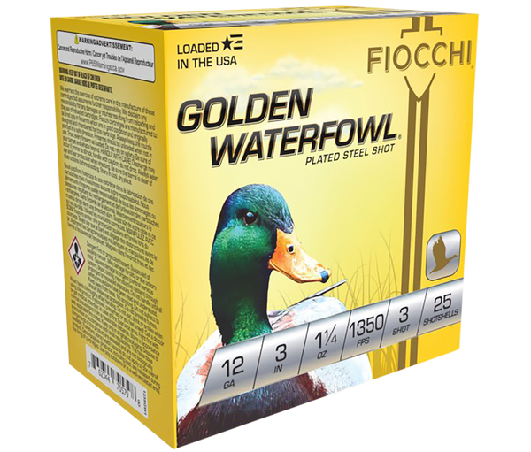 Fiocchi 123SGW3 Golden Waterfowl  12Gauge 3" 1 1/4oz 3Shot 25 Per Box/10 Case