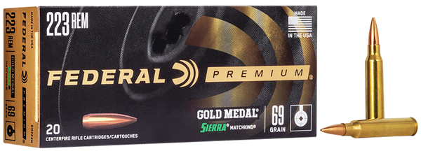 Federal GM223M Premium Gold Medal 223Rem 69gr Sierra MatchKing BTHP 20 Per Box/10 Case