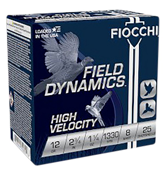 Fiocchi 12HV8 Field Dynamics High Velocity 12Gauge 2.75" 1 1/4oz 8Shot 25 Per Box/10 Case