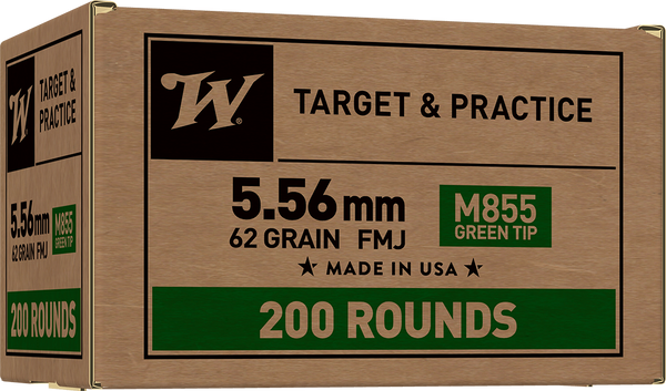 Winchester Ammo WM855200 USA M855 Green Tip 5.56x45mmNATO 62gr Full Metal Jacket 200 Per Box/4 Case