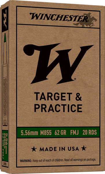 Winchester Ammo WM855K USA M855 Green Tip 5.56x45mmNATO 62gr Full Metal Jacket Lead Core 20 Per Box/50 Case