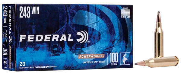 Federal 243B Power-Shok  243Win 100gr Jacketed Soft Point 20 Per Box/10 Case