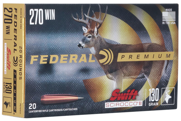 Federal P270SS1 Premium  270Win 130gr Swift Scirocco II 20 Per Box/10 Case