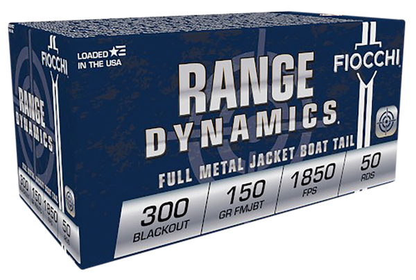 Fiocchi 300BLKC Range Dynamics  300Blackout 150gr Full Metal Jacket Boat Tail 50 Per Box/10 Case