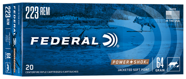 Federal 223L Power-Shok  223Rem 64gr Jacketed Soft Point 20 Per Box/10 Case