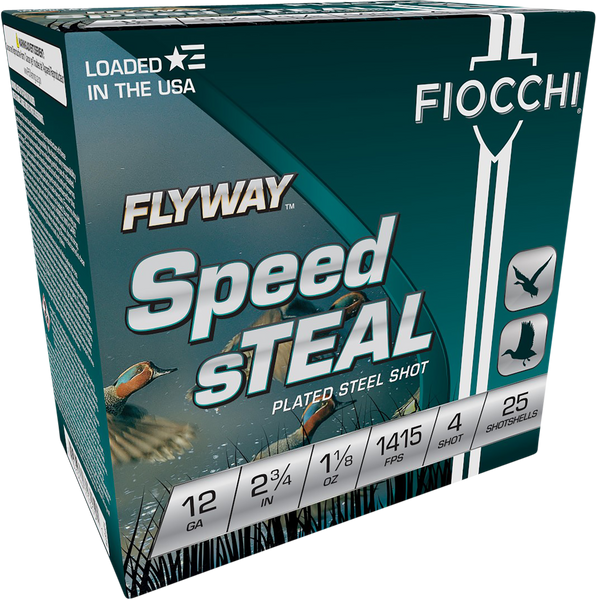 Fiocchi 12FST4 Flyway Speed Steel 12Gauge 2.75" 1 1/8oz 4Shot 25 Per Box/10 Case