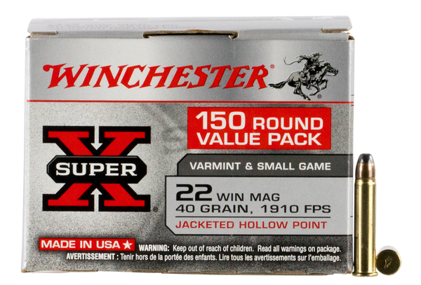 Winchester Ammo X22MH150 Super X Value Pack 22WMR 40gr Jacketed Hollow Point 150 Per Box/10 Case