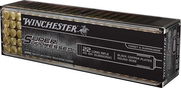 Winchester Ammo SUP22LR Super Suppressed  22LR 45gr Black Copper Plated Round Nose 100 Per Box/20 Case