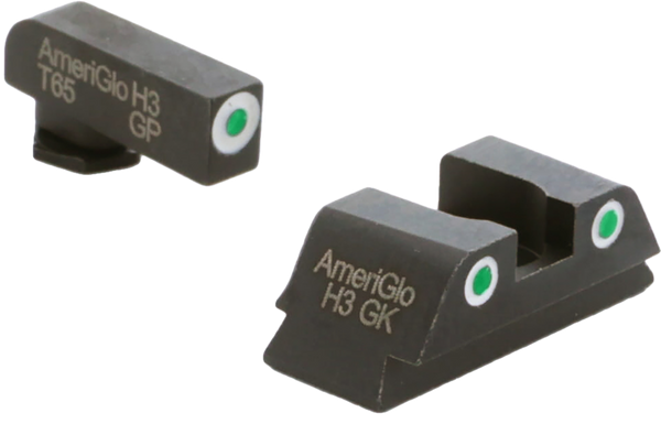 AmeriGlo GL430 Classic Tritium Sight Set for Glock  Green Tritium White Outline Front Sight-Green Tritium White Outline Rear Sight