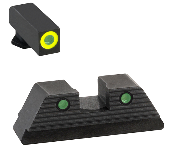 AmeriGlo GL820 Trooper Sight Set for Glock  Green Tritium Lumigreen Outline Front Sight-Green Tritium Black Outline Rear Sight