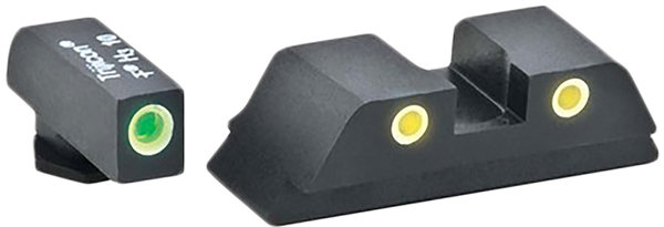AmeriGlo GL5115 Classic Tritium Sight Set for Glock  Green Tritium White Outline Front Sight-Yellow Tritium White Outline Rear Sight