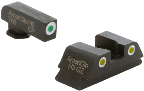 AmeriGlo GL431 Classic Tritium Sight Set for Glock  Green Tritium White Outline Front Sight-Yellow Tritium White Outline Rear Sight