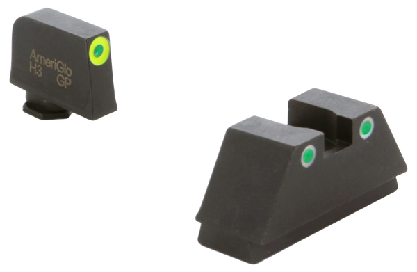AmeriGlo GL333 Optic Compatible Sight Set for Glock  XL Tall Green Tritium LumiGreen Outline Front Sight-Green Tritium White Outline Rear Sight