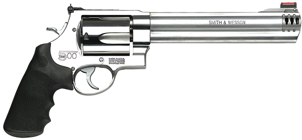 Smith & Wesson 163501 Model 500  X-Large 500 S&W Mag 5 Shot 8.38" Satin Compensated Barrel, Satin Cylinder, Satin Stainless Steel Frame, Black Finger Grooved Grip, Exposed Hammer