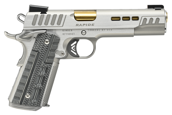 Kimber Mfg.,inc 3000424 Rapide Dawn 10mm Auto 8+1 5" Gold TiN Stainless Steel Barrel, Lightening Cut/Serrated Stainless Steel Slide, Stainless Steel Frame w/Beavertail, Black & Gray G10 Grip
