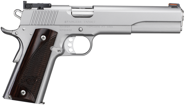 Kimber Mfg.,inc 3000372 Stainless Target LS 10mm 8+1 6" Ramped Barrel Satin Silver Stainless Steel Slide Rosewood Grip