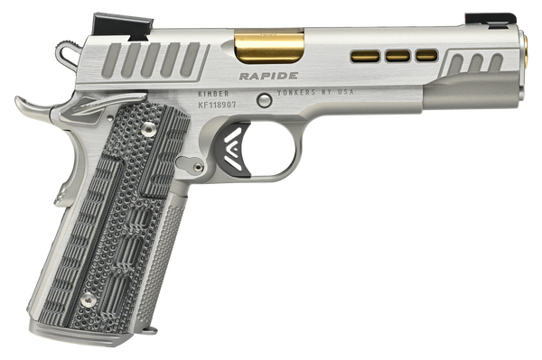 Kimber Mfg.,inc 3000423 Rapide Dawn 45 ACP 8+1 5" Gold TiN Stainless Steel Barrel, Lightening Cut/Serrated Stainless Steel Slide, Stainless Steel Frame w/Beavertail, Black & Gray G10 Grip