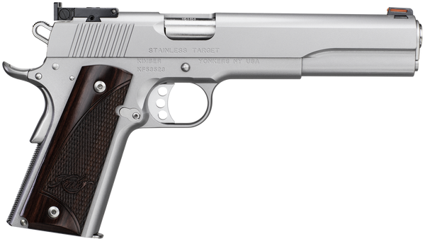 Kimber Mfg, Inc 3000373 Target Long Slide 45 ACP 7+1 6" Stainless Match Grade Barrel, Satin Silver Long/Serrated Stainless Steel Slide, Satin Silver Stainless Steel Frame w/Beavertail, Rosewood Grip