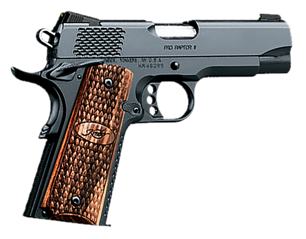 Kimber Mfg, Inc 3200118 Raptor II Pro 45 ACP 8+1 4" Stainless Match Grade Barrel, Matte Black Serrated Steel Slide, Matte Black Steel Frame w/Beavertail, Zebrawood Grip