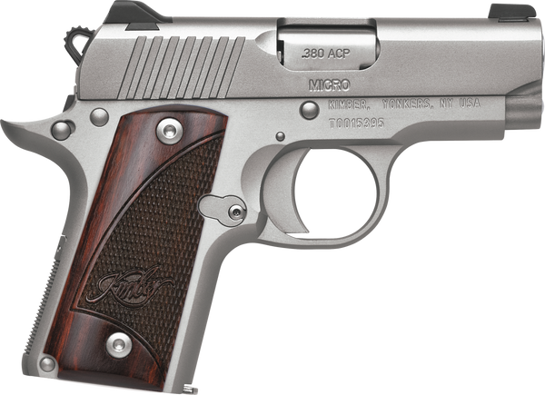 Kimber Mfg.,inc 3300207 Micro Stainless Rosewood NS 380 ACP 7+1 2.75" Stainless Steel Slide Satin Silver Smooth/Checkered Rosewood Grip