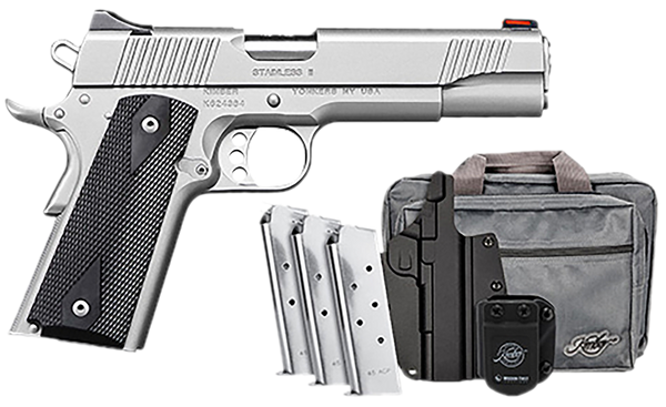 Kimber Mfg.,inc 3200007 Stainless II Club Bundle 45ACP 7+1 5" Satin Silver Front Serrations Stainless Steel Slide Black Synthetic Grip